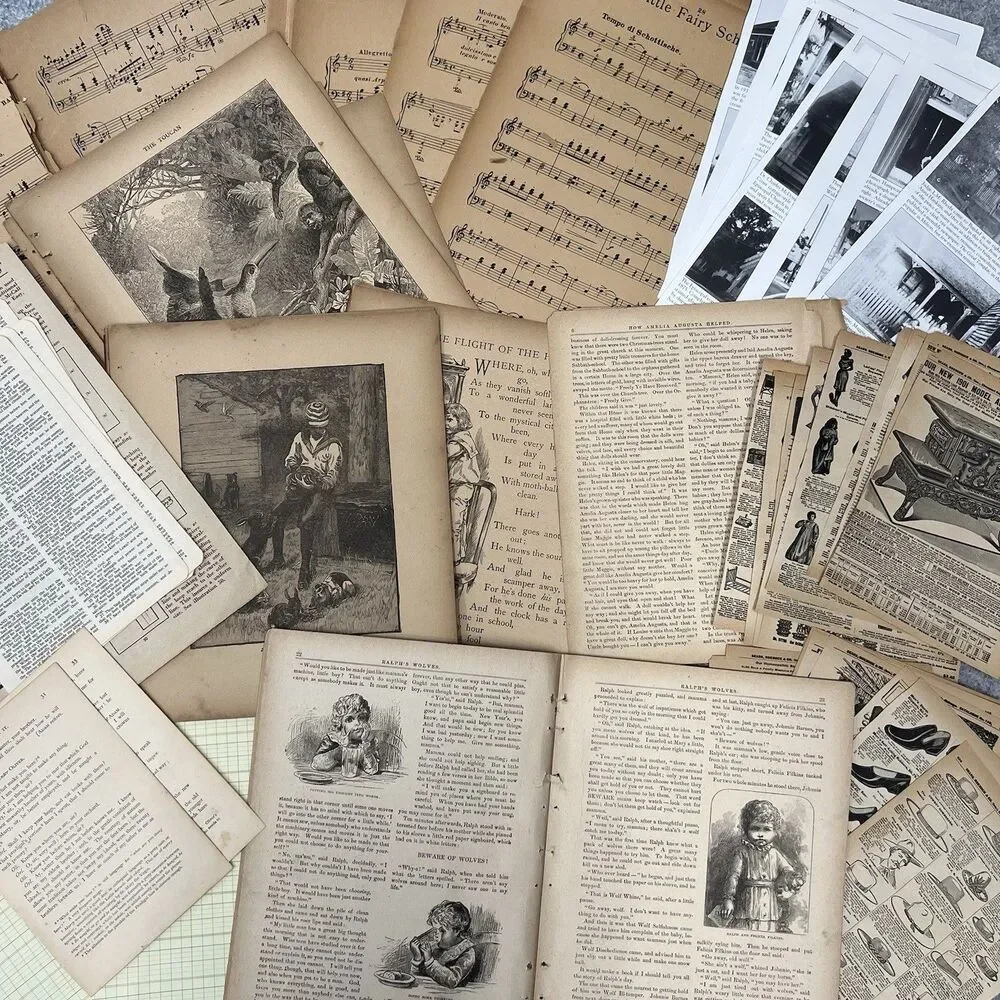 Ephemera Lot Vintage Old Book Pages Images Music Junk Journal Art Crafts 80 Pcs